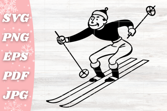 Retro Happy Downhill Skier: A Versatile Graphic Design Asset for Crafts and Marketing
