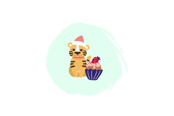 Valentine Tiger Cupcake Illustration: A Versatile Graphic Design Freebie for Crafters
